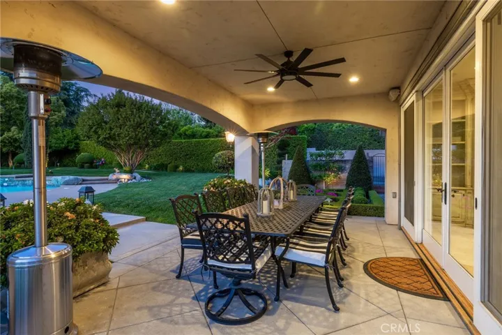 Under the covered patio.