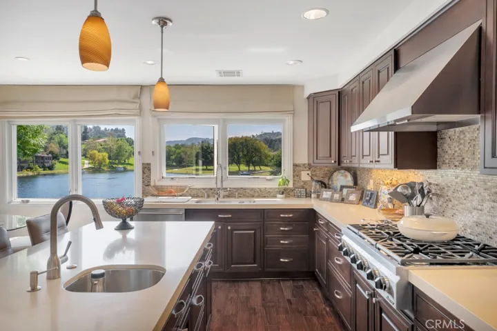 Another view of the kitchen overlooking the lake