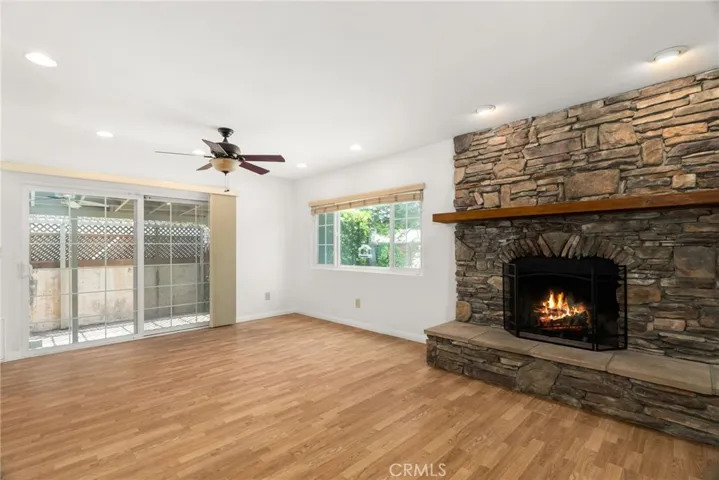 Fire in fireplace is virtually created.