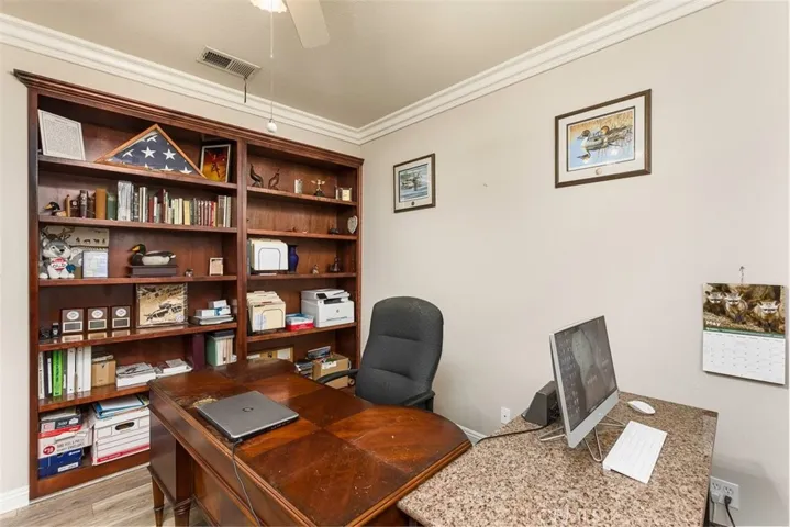 Office with built-in shelving