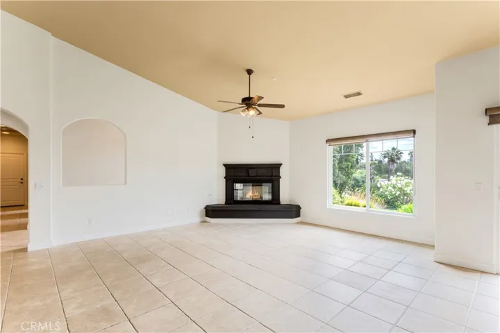 Family living area fireplace.