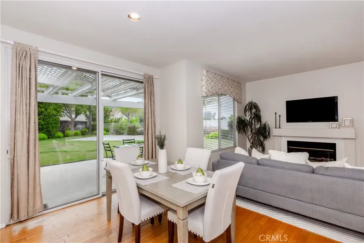Dining room with view of backyard