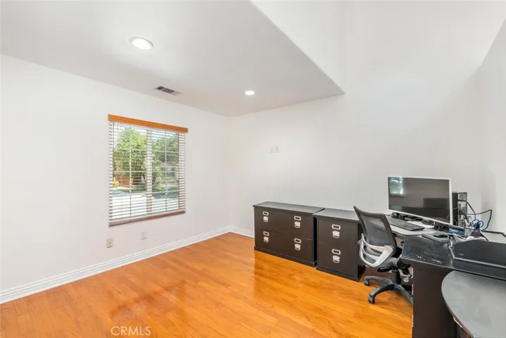 This versatile space is perfect for a home office.