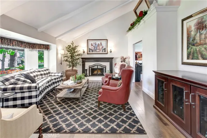 Formal Living Room with High, Open Beam Ceiling