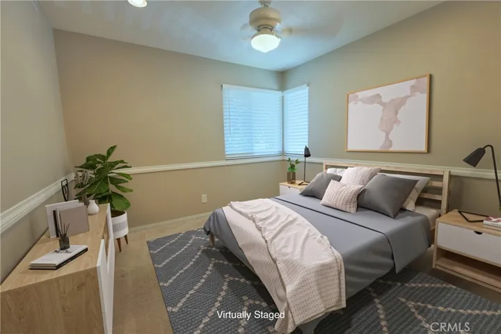 Virtually staged bedroom one