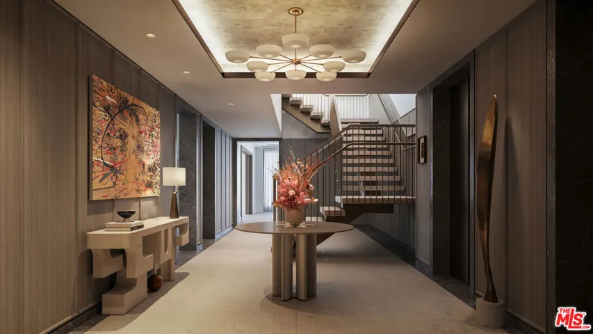 Grand Entry Foyer with Double-Height Ceiling & Floating Staircase to Private Pool Terrace