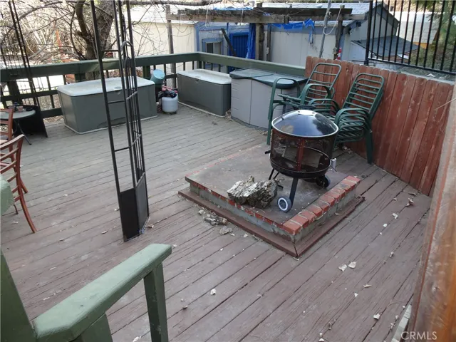 On upper deck looking down at firepit