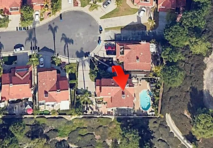 Aerial view of the location at the end of the cul de sac