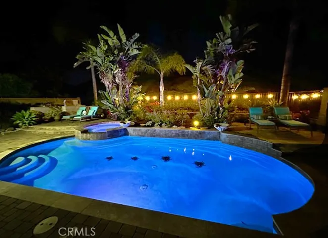 The pool and spa after dark