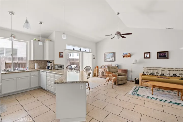 Kitchen With Family Room In The Background