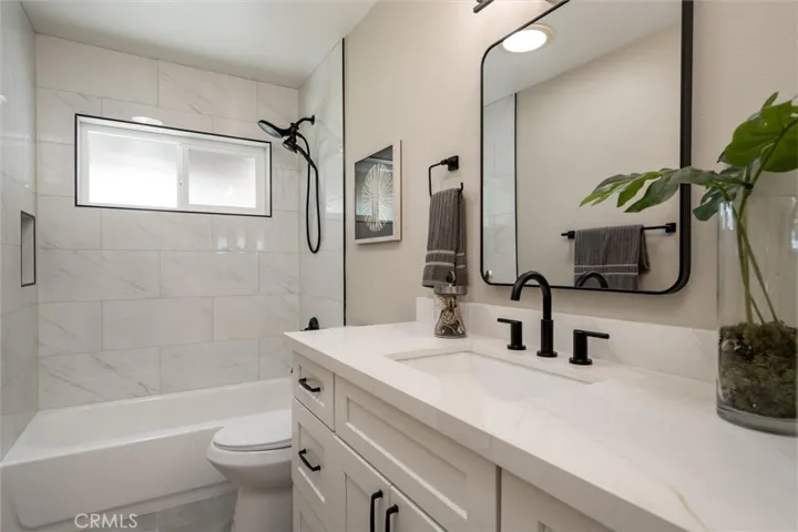 Hall bath, beautifully remodeled.