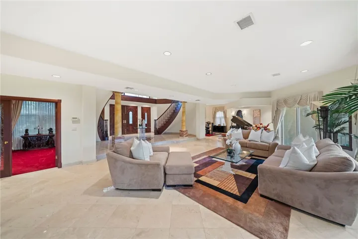 Living room with view of Library