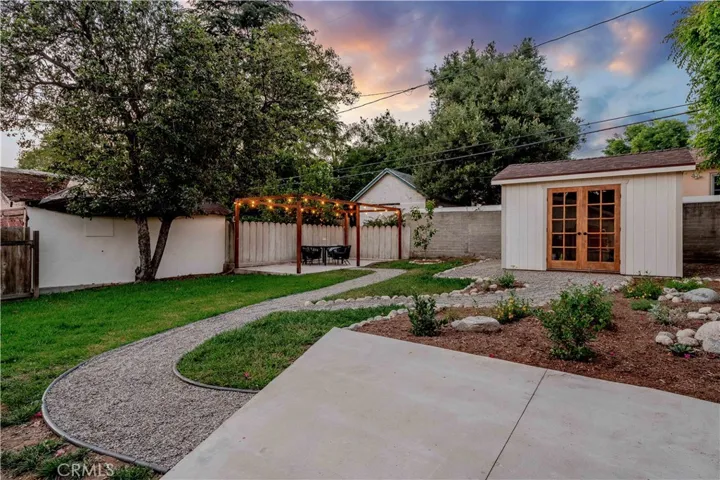 Twilight photo of the backyard