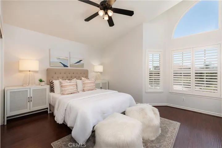 Fifth Bedroom with Cathedral Ceiling, Lighted Fan and Window Wood Shutters
