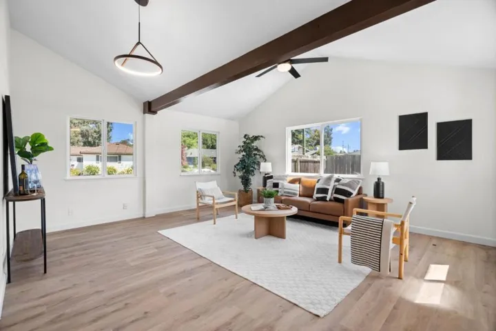 Family room with vaulted ceilings
