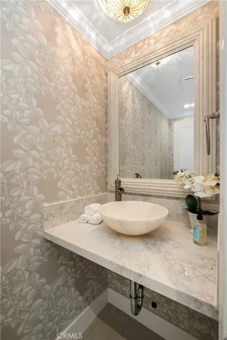 Remodeled Powder bathroom with quartzite counters and bowl for guests!