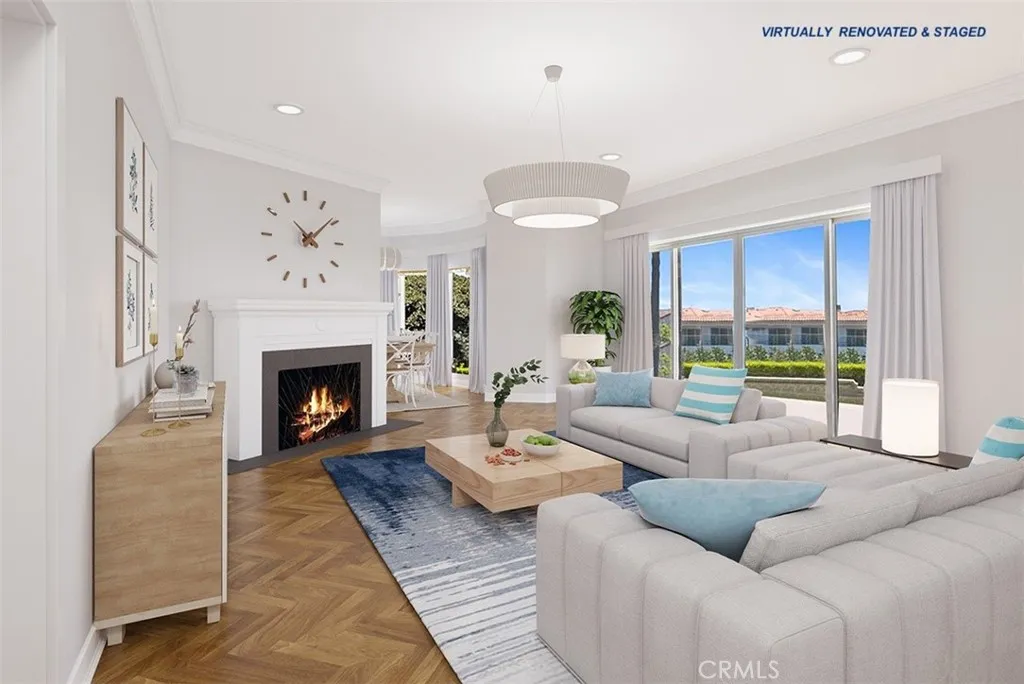 Photo of Family Room has been virtually painted and wood flooring has been added to show as a concept!