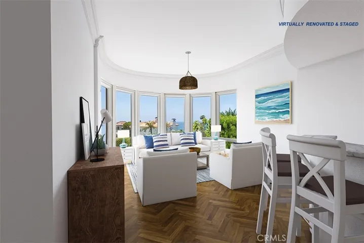 Photo of wet bar and Sitting Area has been virtually painted and with wood flooring added to show as a concept!