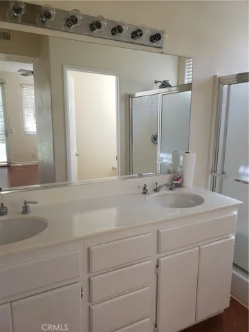 Master bathroom with dual sinks