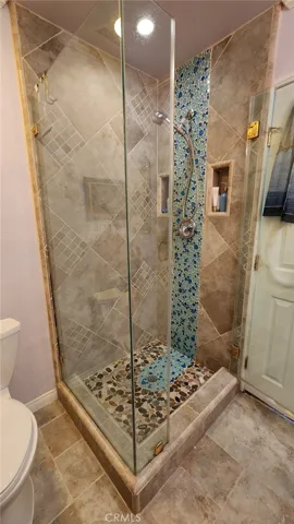 Second Bathroom new tile and glass shower, ceramic and glass tile