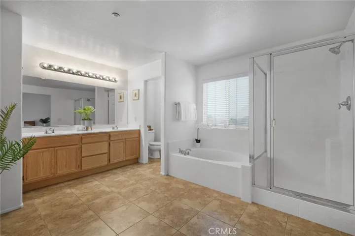separate step in shower, soaking tub and privacy stall
