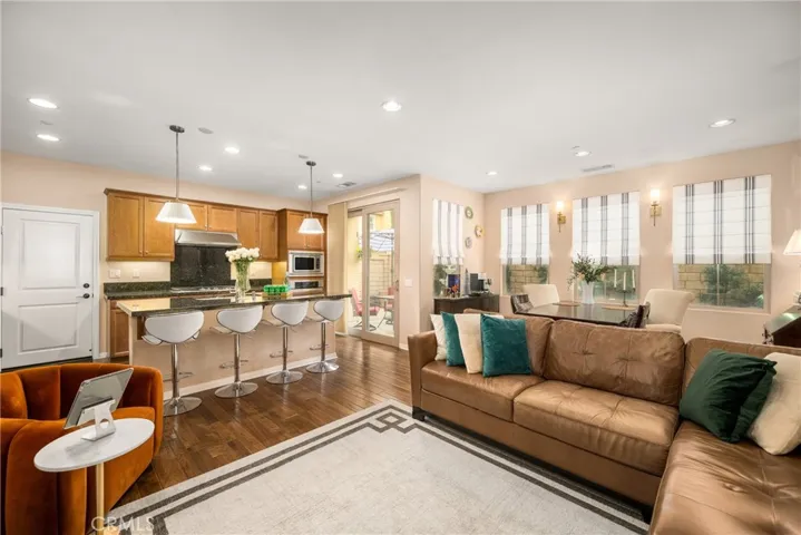 recessed lighting throughout keeps the floorplan bright