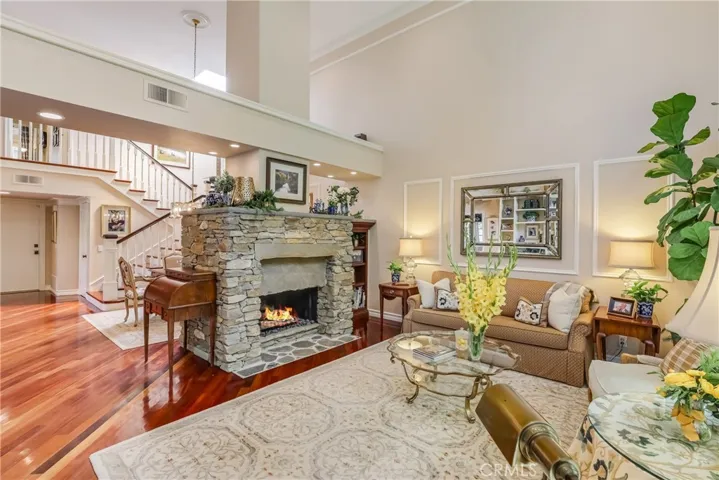 Living room with a cozy fireplace