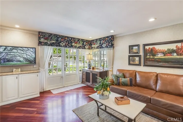 The leaded beveled glass door from the family room to the courtyard