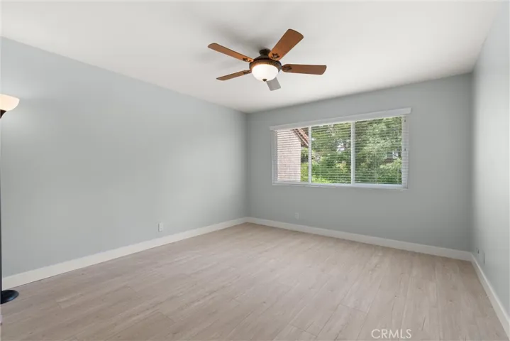 Master bedroom has view of greenbelt