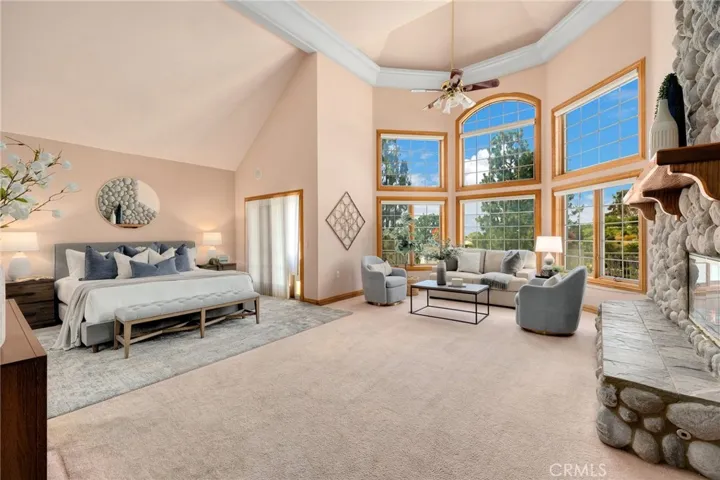 Master suite w/living room and fireplace.  High windows.