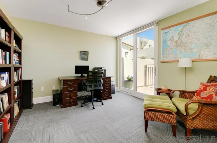 used as office, sliding door opens to private patio.