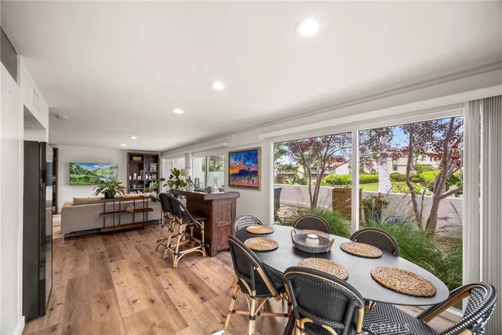 The dining room also has a dry bar and a wine/beverage fridge.