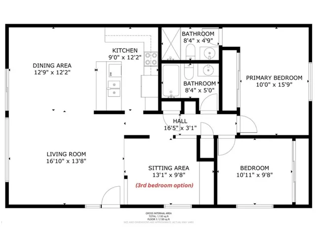 Floor plan provided for visual purposes only. 3rd bedroom option available.