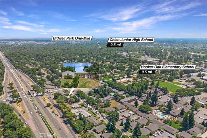 Drone Shot of home located only 4 blocks from Bidwell Park and down the stret from In Motion Fitness. Also close to schools and Shopping.