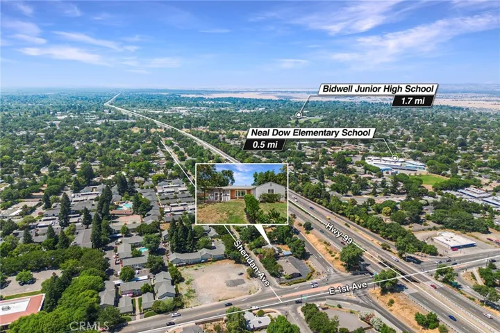 Drone Shot of home located only 4 blocks from Bidwell Park and down the stret from In Motion Fotness. Also close to schools and Shopping.