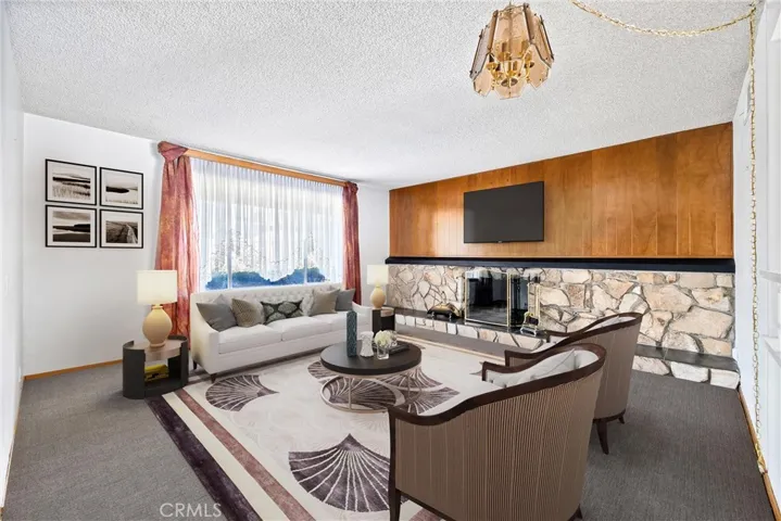 Virtually Staged Front Family Room with Fireplace