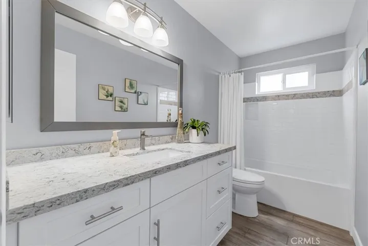 Fabulous soaking tub in the guest bathroom.  Stone counters.