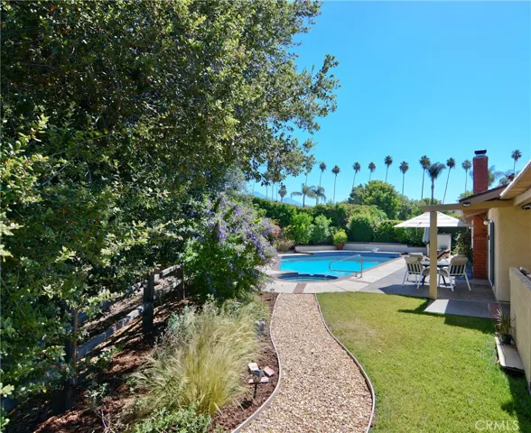 view from garden to pool