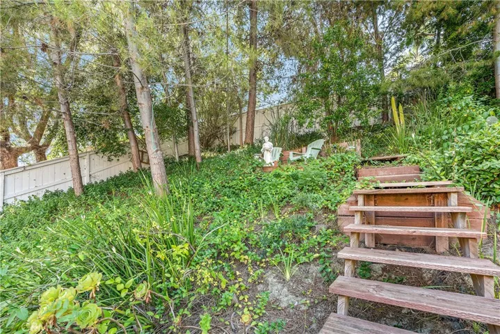 Walk up the steps to a sitting area