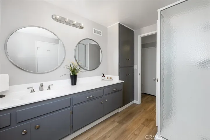 Nice cabinet space and linen closet.