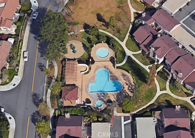 Aerial view of the park and pool.