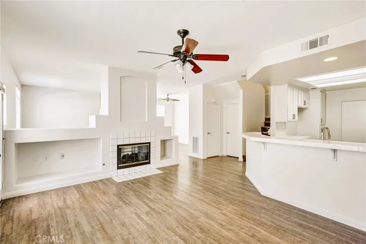 Built-ins with 2-sided fireplace