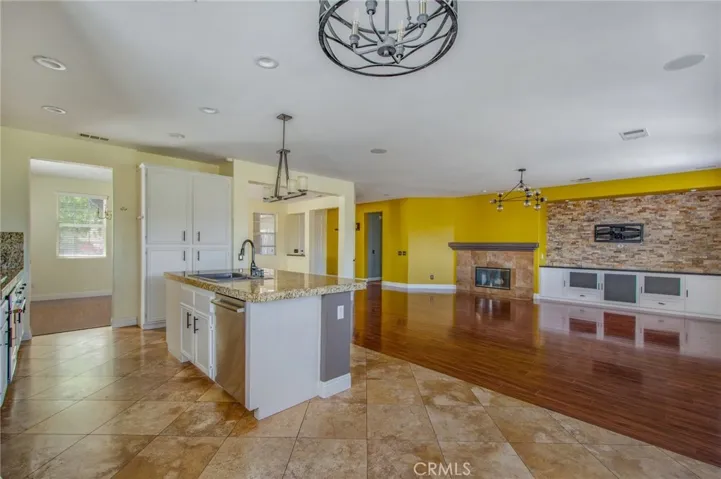 View of Kitchen, Island, Breakfast Bar and Family Room