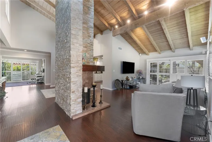 Open floor plan.  Stone Fireplace
