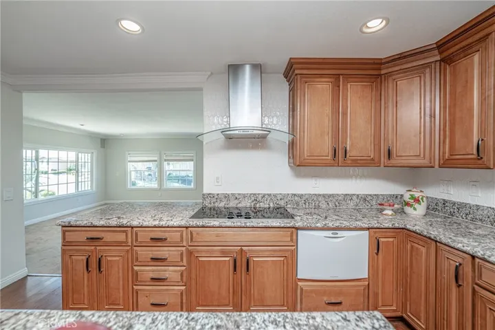 Kitchen with view into living room