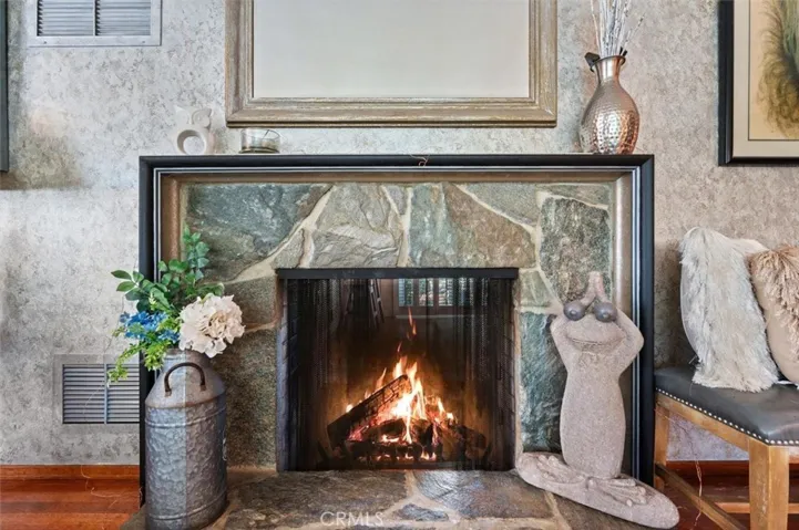 Original Palos Verde stone at fireplace. Dual sided.
