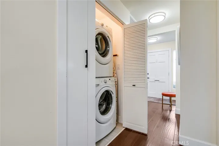 Washer and dryer in hallway.