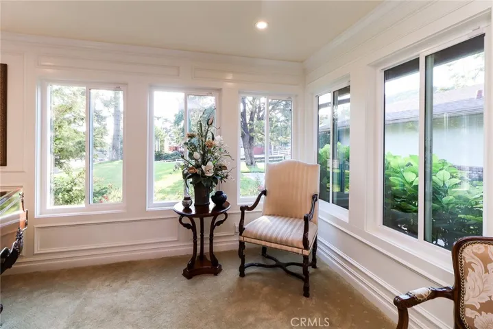 Park like views of front yard from living room