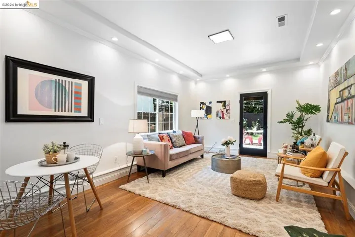 Downstairs family room with separate exterior entry to backyard