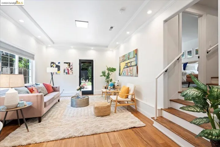 Downstairs family room with separate exterior entry to backyard